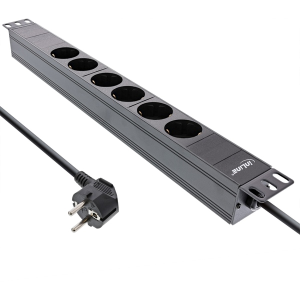 19 Zoll Steckdosenleiste, 6-fach Schutzkontakt, ohne Schalter, 2m, schwarz Inline 16415I