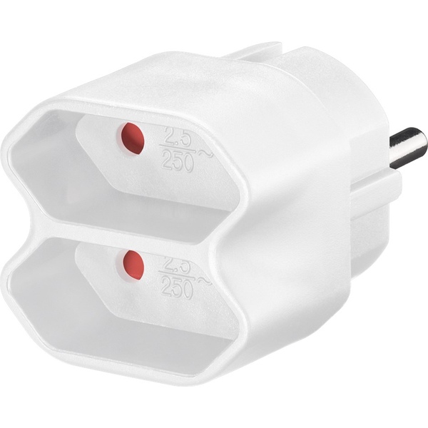 Euro 2-fach Adapter, Weiss, 1x Schukostecker auf 2x Eurodose