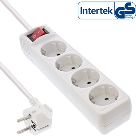 Steckdosenleiste, 4-fach, weiß, mit Kindersicherung und Schalter, Zuleitung 1,5m InLine 16441G