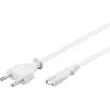 Euro Netzkabel Weiss, 2 pol Netzstecker auf Euro 8 Buchse, 5m