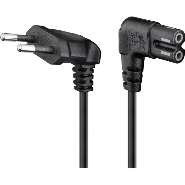 Netzkabel EURO Winkelstecker auf Doppelnut Winkelstecker (C7), Schwarz , 50cm