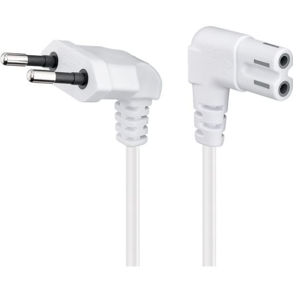Netzkabel EURO Winkelstecker auf Doppelnut Winkelstecker, Weiss , 2m