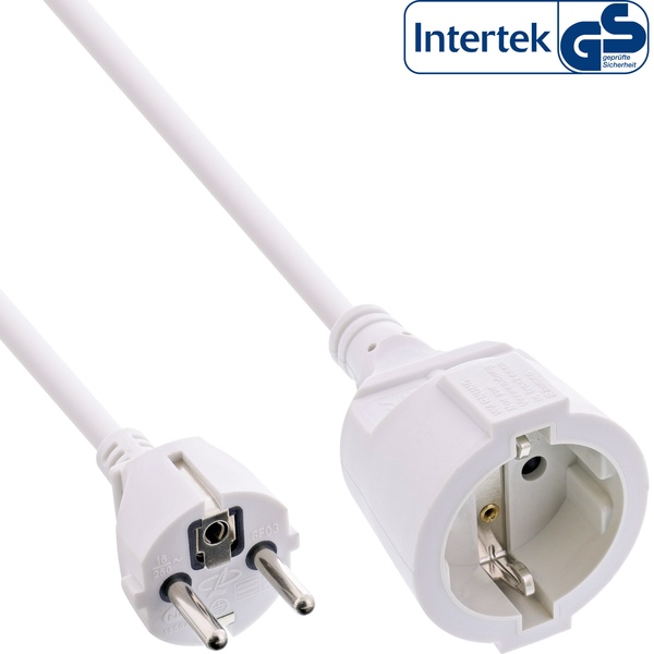 Stromkabel-Verlängerung mit Kindersicherung, Schutzkontaktstecker gerade, 3x 1,5mm², weiß, 10m InLine 16410W