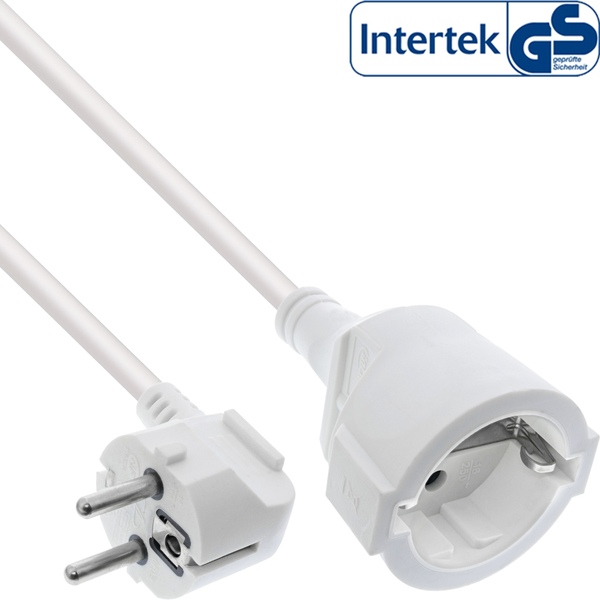 Strom-Verlängerung Schutzkontakt Stecker gewinkelt / Buchse, weiß, 2m Inline 