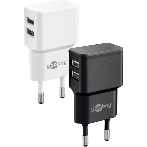 Dual USB-Ladegerät 2,4 A (12W) weiß kompaktes USB-Netzteil mit 2xUSB Anschlüssen Goobay 44952