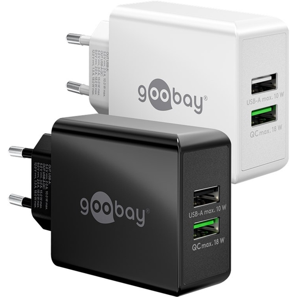 Dual-USB Schnellladegerät USB/QC3.0 (28W) schwarz Goobay 44956