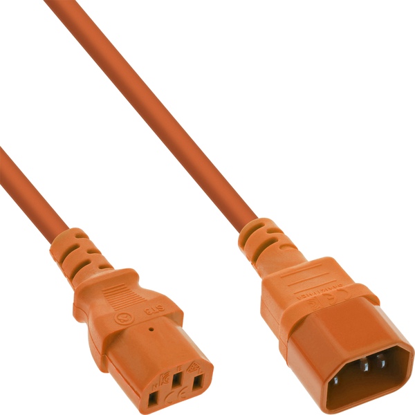 Kaltgeräteverlängerung, C13 auf C14, orange, 0,3m Inline 16503O