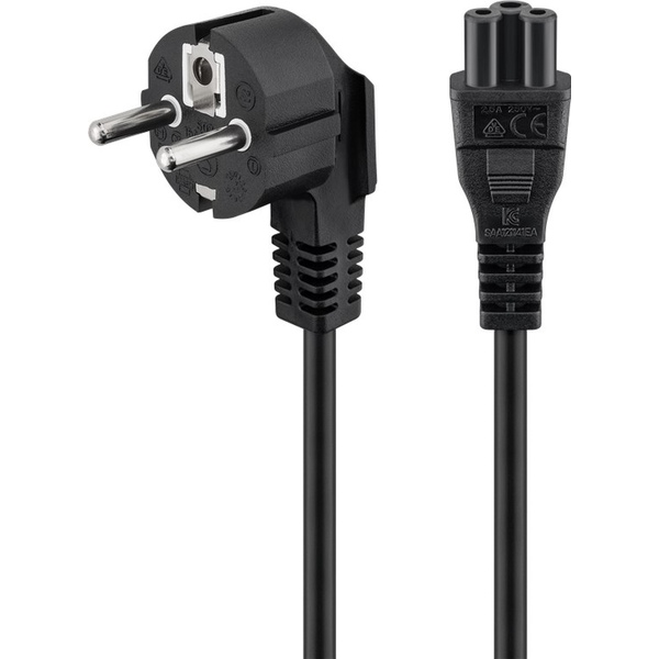 Notebook Stromkabel, 3m, 0,75mm², Schwarz, Schutzkontakt-Winkelstecker auf C5 Goobay 44877