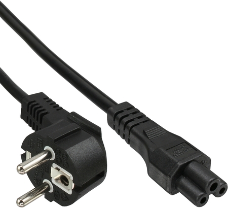 Notebook Netzkabel, Winkel-Schutzkontakt auf C5, schwarz, 2m InLine 16657D