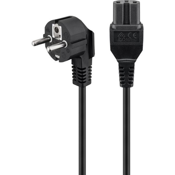 Warmgeräte Anschlusskabel, 2 m, Schwarz, 0,75mm², Schutzkontaktstecker auf
 Gerätebuchse C15 Goobay 93277