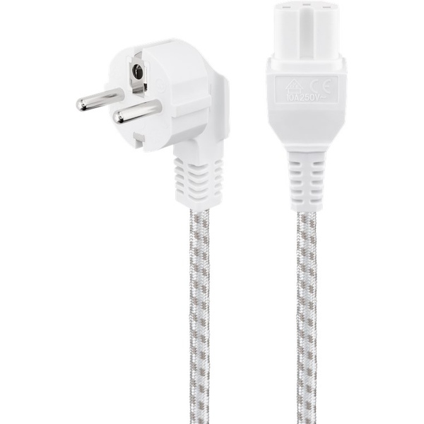 Warmgeräte Anschlusskabel, 2m, 0,75mm², Weiß/Silber, Schutzkontaktstecker auf Gerätebuchse C15 Goobay 93314
