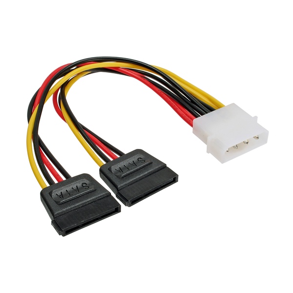 Strom Y-Kabel intern, 4 PIN Molex Buchse (5,25 Zoll) an 2x 15pol SATA Stromstecker, 0,2m InLine 29672