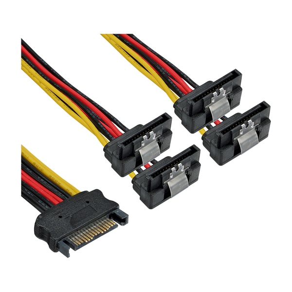 InLine® SATA 4x Splitter Stromkabel, SATA Buchse an 4x SATA Stecker gewinkelt, mit Sicherheitslaschen, 0,15m InLine 29683V