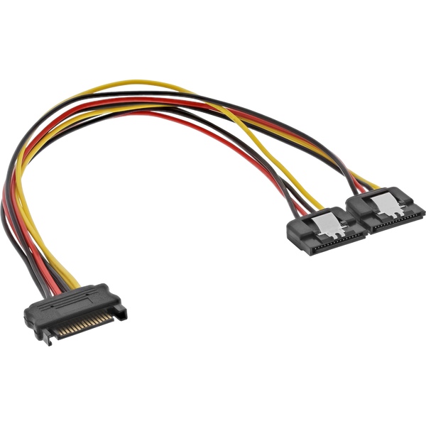 SATA Strom-Y-Kabel, SATA Buchse an 2x SATA Stecker mit Sicherheitslasche, 0,3m InLine 29683C