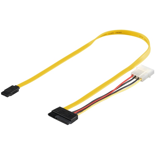 SATA Daten + Strom Kabel, 22 PIN SATA Stecker an 7 PIN Sata + 4 PIN Molex , ca. 50cm Goobay 68175