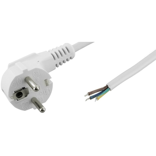 Netzkabel Schutzkontaktstecker auf offenes Kabelende , weiß, 1mm², 2m