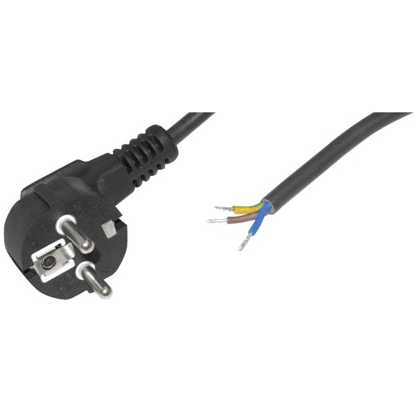 Netzkabel Schutzkontakt Winkelstecker auf offenes Kabelende, 0,75mm²,  1,5m, Schwarz