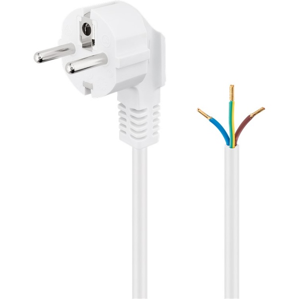 Netzkabel, Schutzkontakt gewinkelt auf offenes Ende (Kabelschuh), 0,75mm², weiß, 2m Goobay 93311