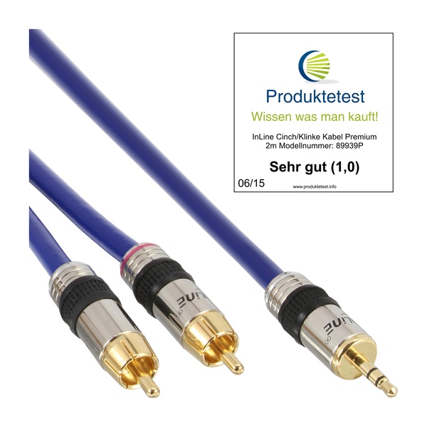 Profi Audiokabel, 3,5mm Klinkenstecker auf 2x Cinch Stecker 10m InLine 89936P