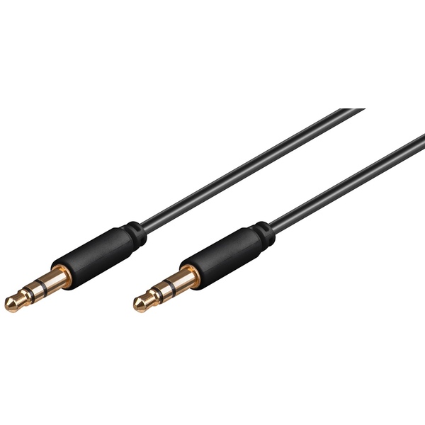 Klinke Verbindungskabel 3,5mm, Stereo, dünn (Slim), Klinke zu Klinke, schwarz, vergoldet, 1,5m Goobay 69106