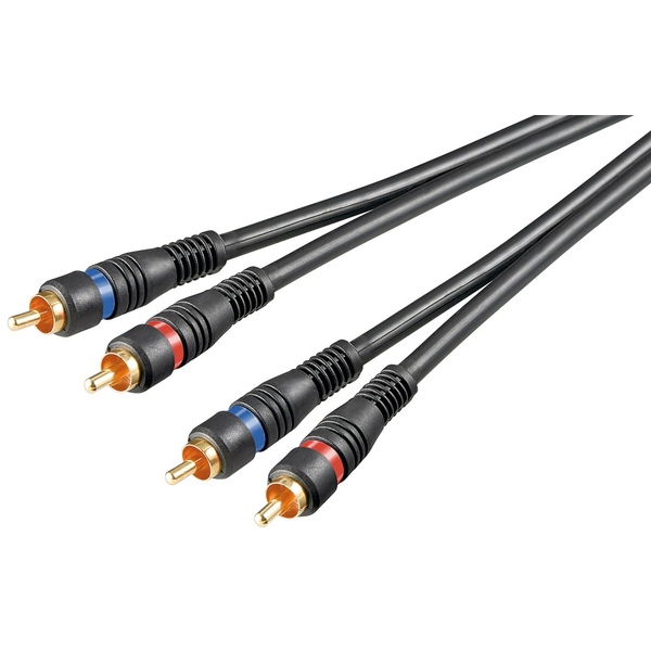 High Quality Audio-Stereo Cinch Kabel, 4x Cinch Stecker (vergoldete Kontakte), schwarz 3m Goobay 50119