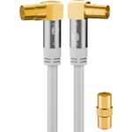 HQ TV Antennenkabel 135 dB, 4x geschirmt, vergoldete Kontakte, Koax-Stecker 90° auf Koax-Buchse 90°, weiß, 1m
