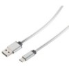 USB 2.0 Kabel, Sync- und Ladekabel, Stahl Flexmantel,, A Stecker auf USB Typ C Stecker, flex Stahlmantel, Silber, 1m