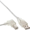 USB 2.0 Kabel, Stecker A zu B Winkelstecker links, transparent, 50cm