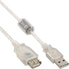 USB 2.0 Verlängerung mit Ferritkern, Stecker A auf Kupplung A, transparent, 1m
