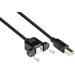 Verlängerung USB 2.0 Stecker B an Einbaubuchse B, mit Flansch, AWG26/28, schwarz 1m