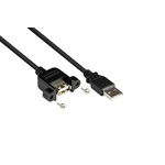 Verlängerung USB 2.0 Stecker A an Einbaubuchse A, CU, schwarz, 0,5m
