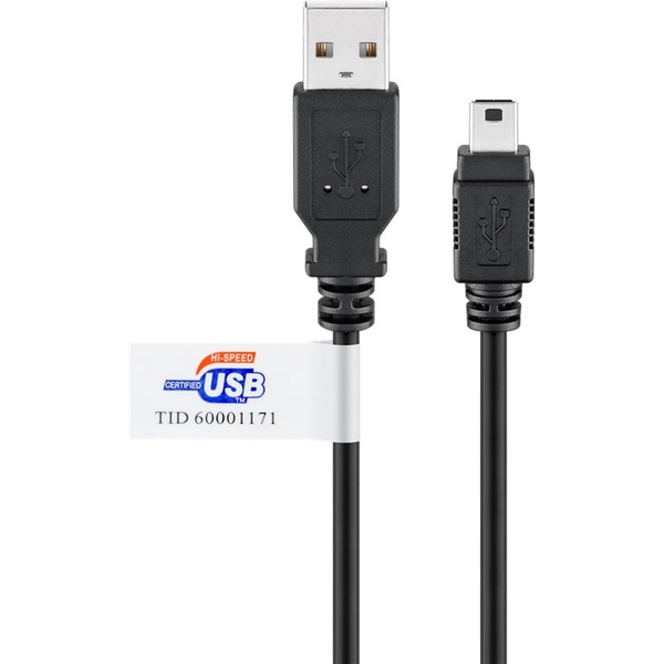 USB 2.0 Mini-B Kabel, USB A Stecker auf Mini-B Stecker 1,8m TID Zertifiziert Goobay 93902