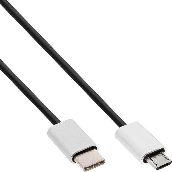 InLine® USB 2.0 Kabel, Typ C Stecker an Micro-B Stecker, schwarz/Alu, flexibel, 1,5m InLine 35844