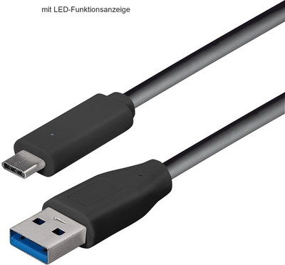 USB 3.1 Kabel 1,8m mit blauer Power LED, Stecker A an Stecker Typ C, Lade-und Sync Kabel, schwarz, bis 10 Gbit/s rmLine 39495