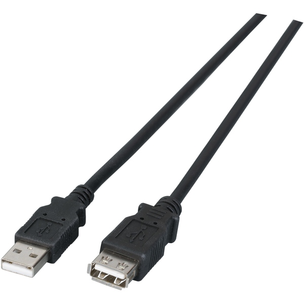 USB 2.0 Verlängerung, halogenfrei (LSZH), Stecker A auf Buchse A, schwarz, 480 Mbit/s, 1,8m