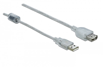 Delock Verlängerungskabel USB 2.0 Typ-A Stecker auf USB 2.0 Typ-A Buchse  transparent mit Ferrit 3m, Delock 83884