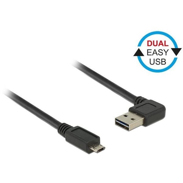 Delock Kabel EASY-USB 2.0 Typ-A Stecker gewinkelt links / rechts auf Micro-B Stecker beidseitig 3m