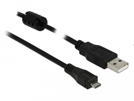 USB 2.0 Kabel mit Ferrit, A Stecker zu mirco-B Stecker, 1m Delock 82299