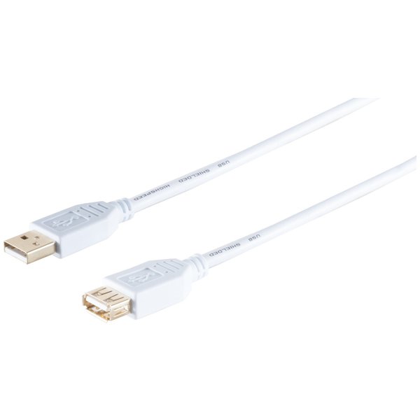 USB 2.0 Verlängerung Weiß,  A Stecker auf A Kupplung, vergoldet, 3m