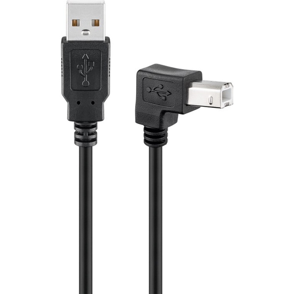 USB 2.0 Kabel, USB A auf B Kabel nach unten abgewinkelt Schwarz 1m