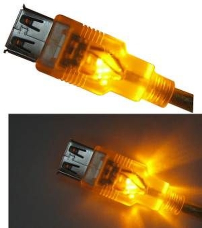 USB 2.0 Anschlusskabel Stecker A auf Stecker B mit gelben LEDs, transparent, 1,8m rmLine 2451