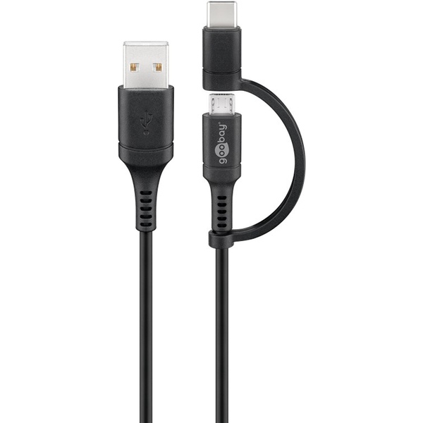 2in1 USB Lade- und Sync-Kabel, USB A Stecker auf Micro-B und USB-C™ Stecker, 1m Goobay 71892
