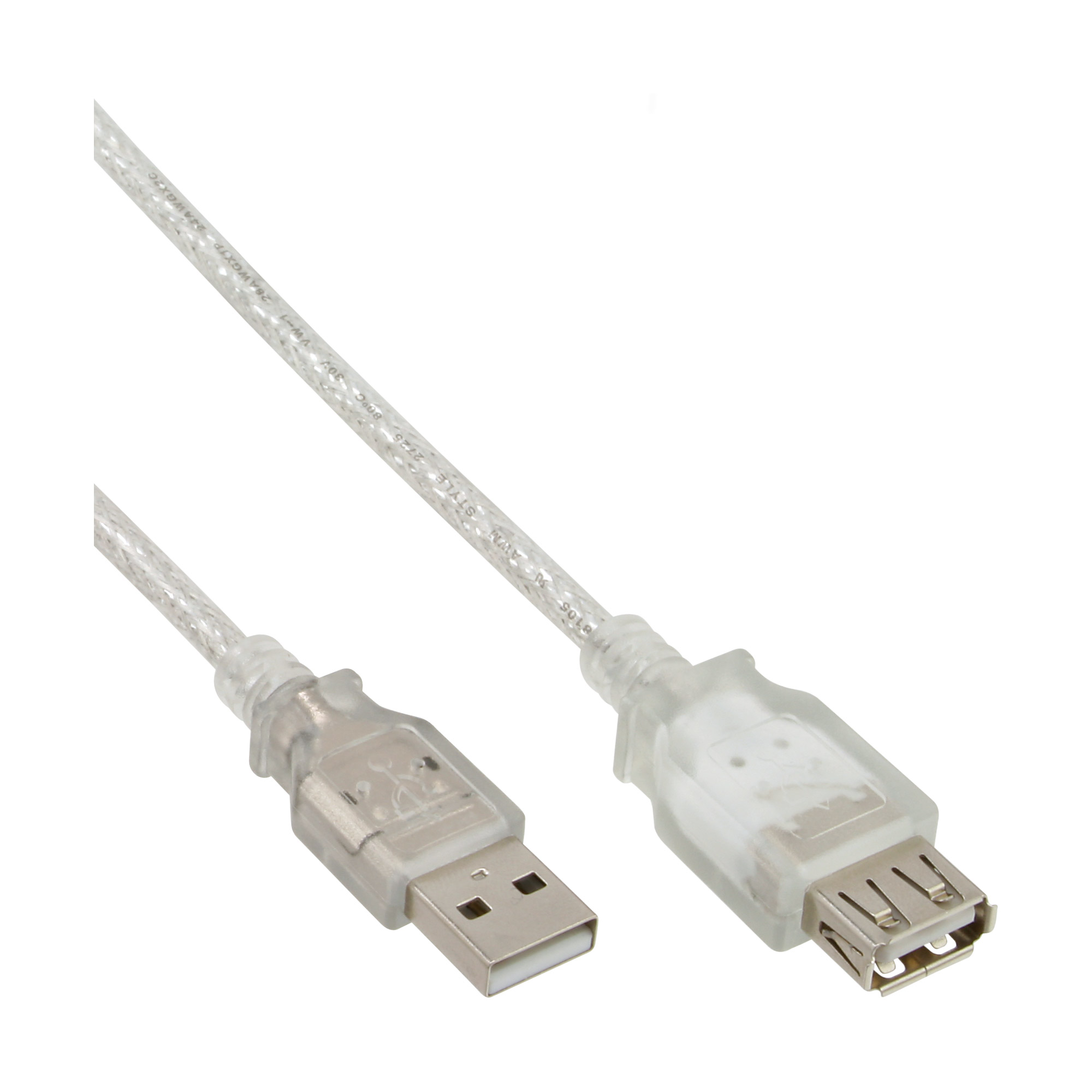 USB 2.0 Verlängerungskabel, A Stecker auf A Buchse, 5m, transparent