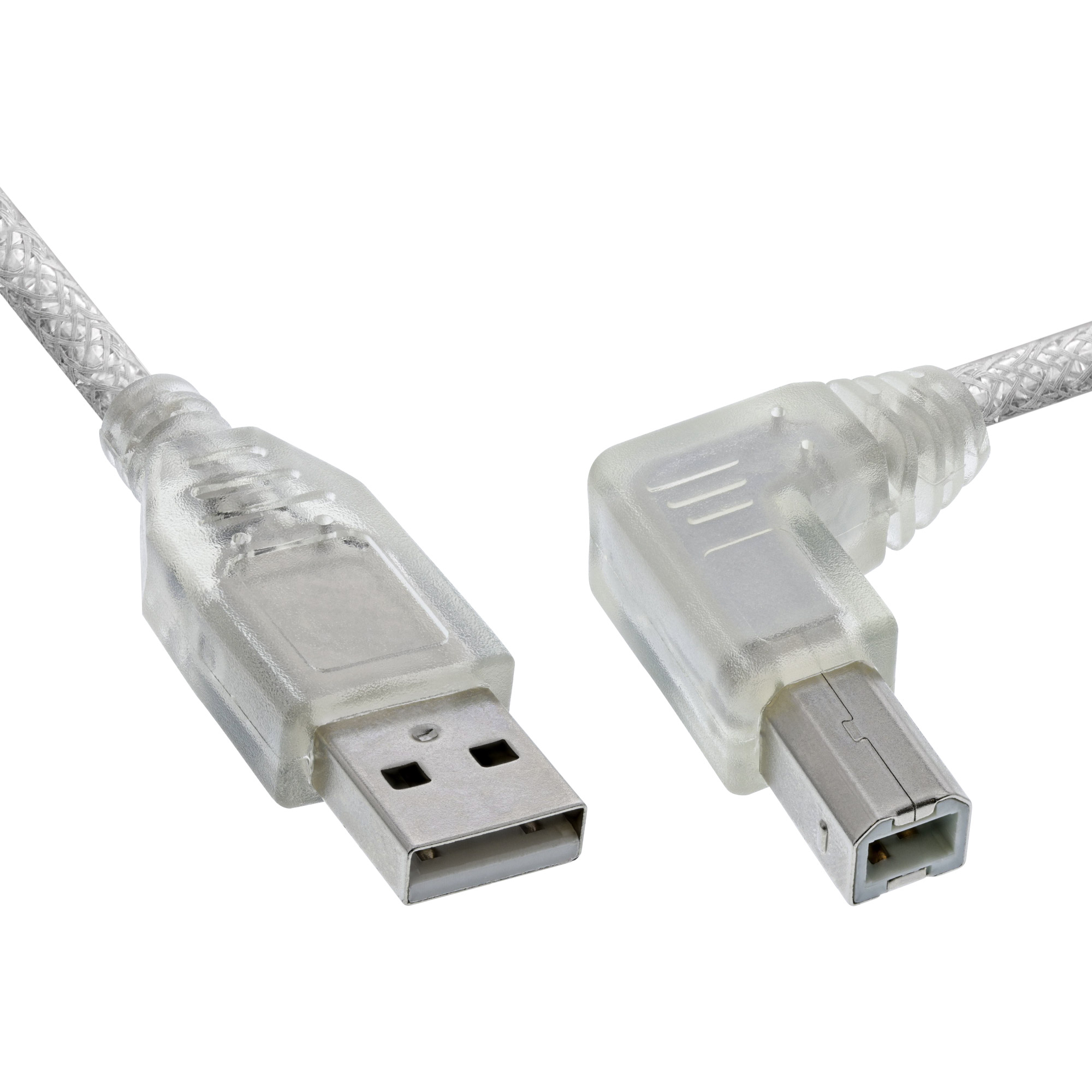 3m USB Kabel A zu B, Stecker B rechts gewinkelt , transparent, 3m