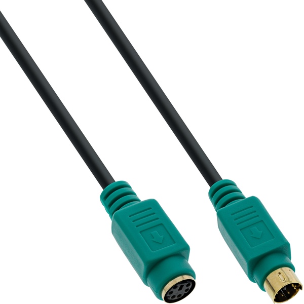 PS2 Verlängerung, PS2 Stecker zu PS2 Buchse, grüne Tülle, Schwarz, Kontakte vergoldet, 2m InLine 13342H