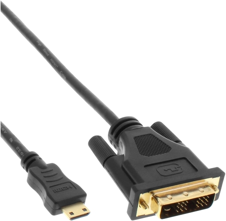DVI zu HDMI Mini C kabel, Profi Kabel, Gold, Schwarz, 1080P, 1,5m InLine 17476P