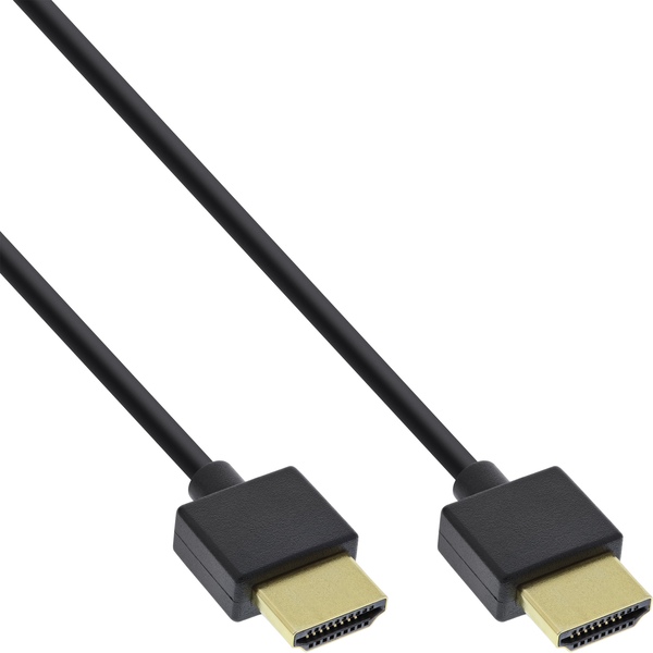 HDMI 2.0 Superslim Kabel  (extra dünn), Stecker A/A, 4K, ARC, Ethernet, Premium, schwarz, Steckkontakte vergoldet,  1,8m
