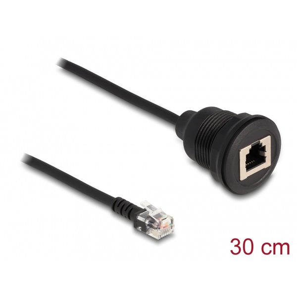 Kabel RJ12 Stecker zu RJ12 Buchse zum Einbau 30cm schwarz Delock 87955
