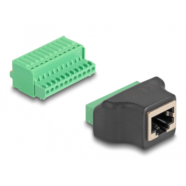 RJ50 Buchse zu Terminalblock Adapter mit Drucktaster