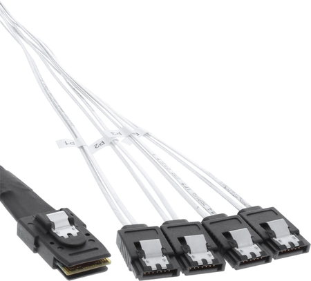 InLine® SAS Anschlusskabel, Mini-SAS SFF-8087 an 4x SATA, 1:1, OCR, 0,5m InLine 27620